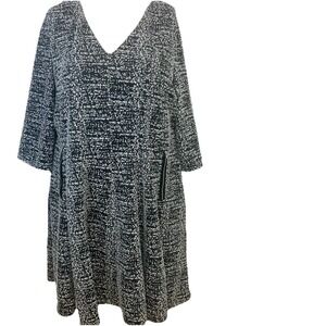 Lane Bryant Career Dress 26/28 Black White Stretch Knee Length 3/4 Sleeve Office